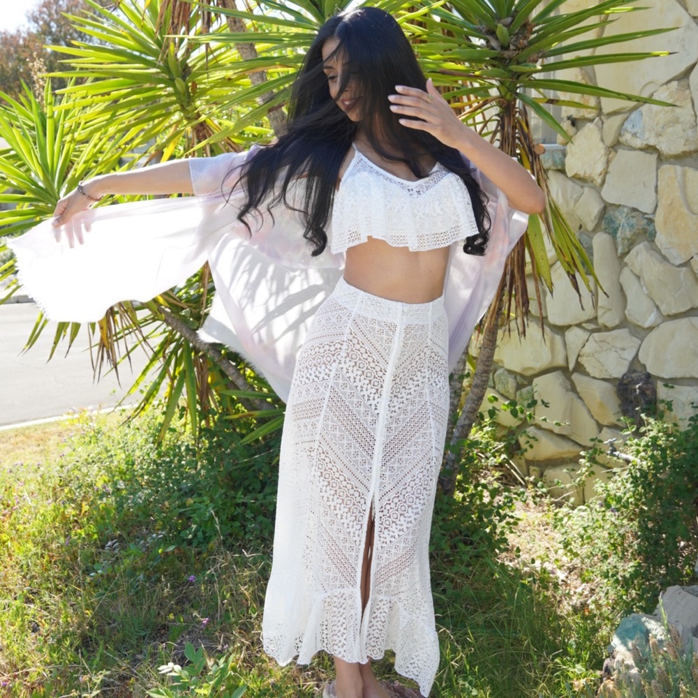 Free People Skirt/Crop Top set in ivory.